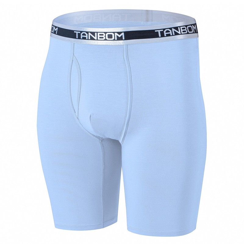 Men's Boxer Briefs Long Leg Breathable Bamboo Soft Underwear With Pouch Open Fly gallery