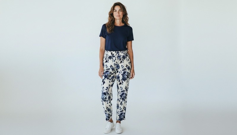 Deja Bleu Women’s Floral Wide Leg Pants Size M Blue White Boho Beach Vacation