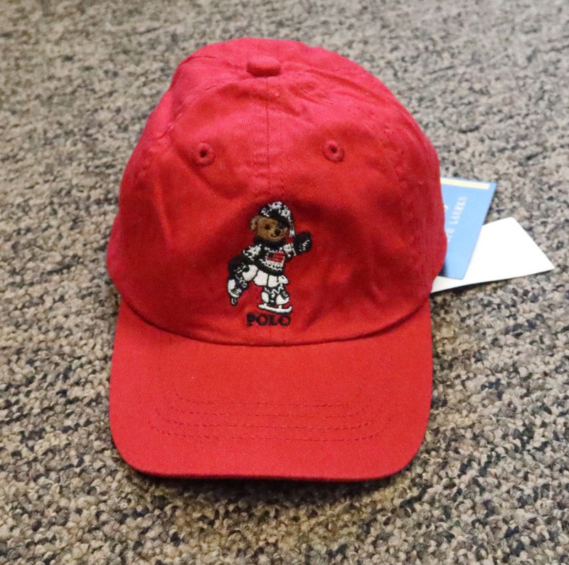 New Polo Ralph Lauren LITTLE GIRLS Polo Bear Adjustable Hat | Size 7-16 | Red