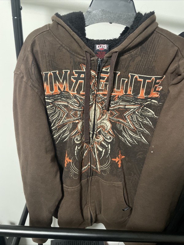 Rare Y2K AOP MMA Elite Zip Up Hoodie With Faux Fur