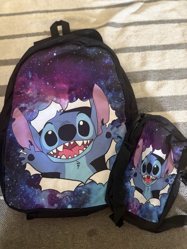 Stitch Backpack- Bookbag with Small Lunchbox Lunch Bag