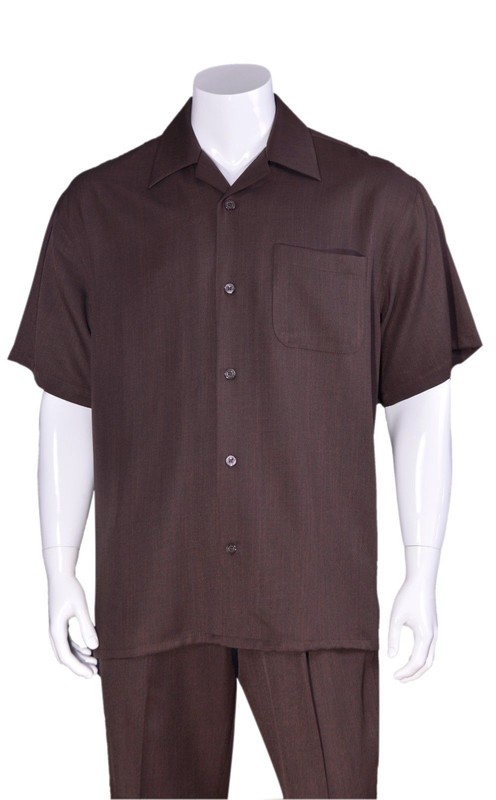 New Men's 2pc Walking Suit Short Sleeve Casual Shirt & Pants Set Solid M2954 . gallery