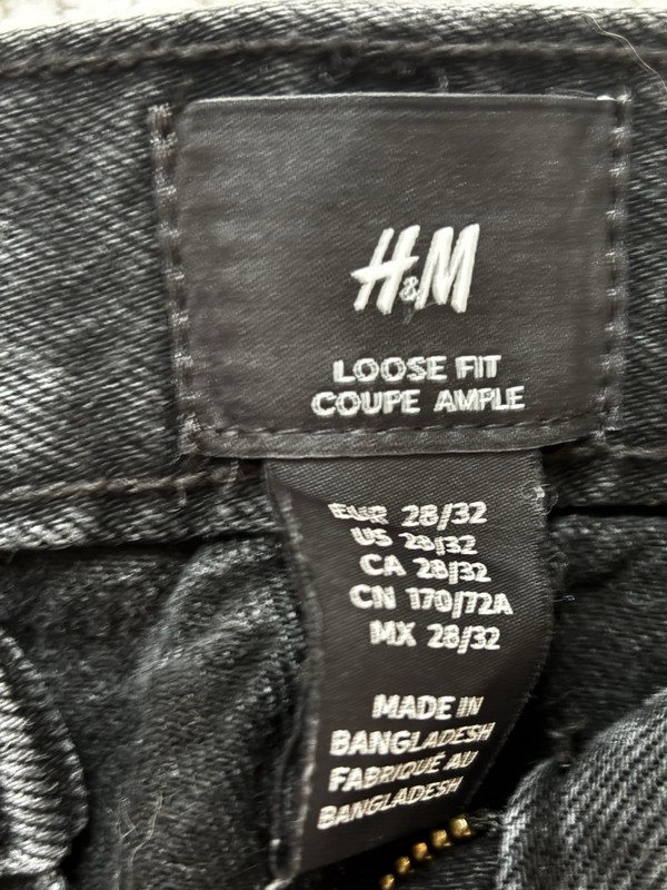 H&M Loose Fit Black Cotton Denim Jeans Dark Wash 5-Pocket Zip Button gallery