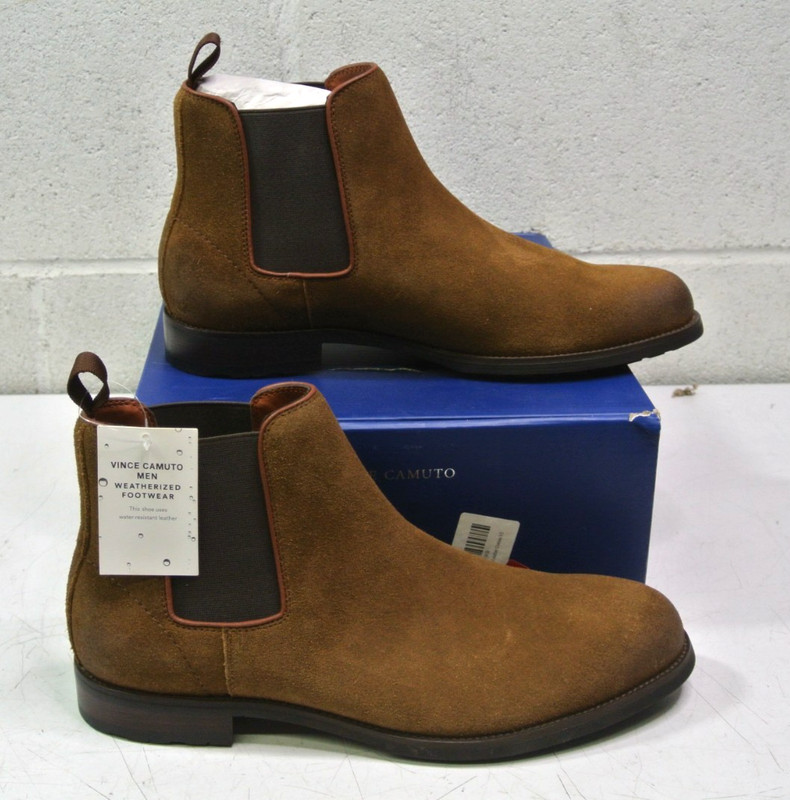 VINCE CAMUTO Brown Pull Tab Lieven Toe Block Heel Leather Chelsea Mens size 9.5M