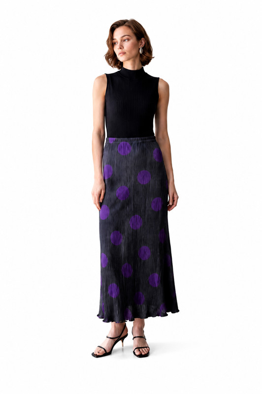 Pleats Please Issey Miyake Polka Dot Pleated Skirt Brown/Purple Size 3