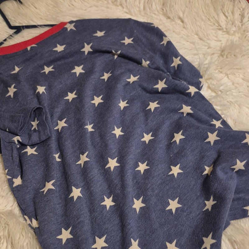 Alternative Earth L Blue Star Print Ringer Crew Neck Short Sleeve T-Shirt gallery