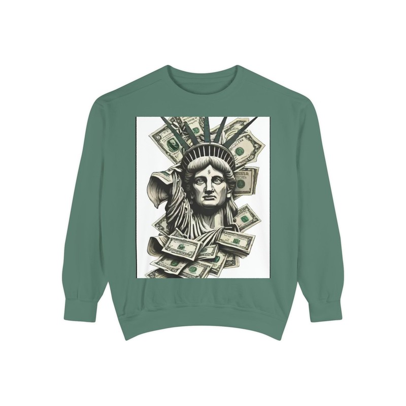Statue of Liberty with Money Sweatshirt | Patriotic Finance Art