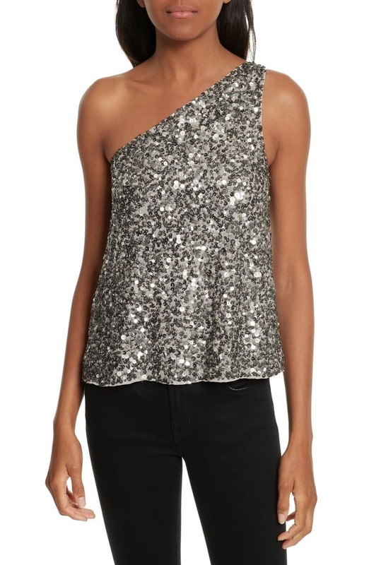 Women’s Joie Hedra One-Shoulder Sequin Top, Size Small – Metallic 152073