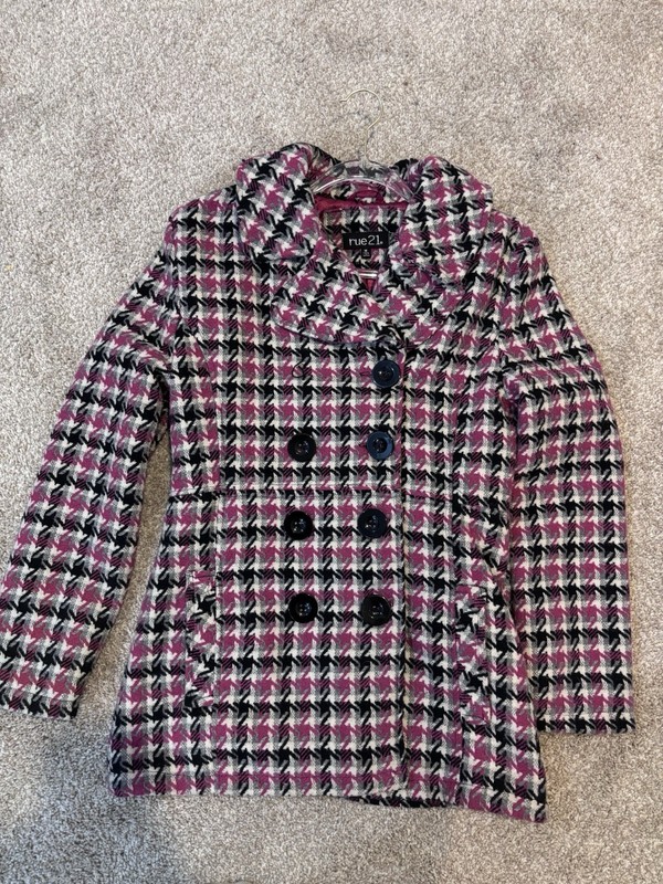 rue21 Women’s Houndstooth Double-Breasted Mid-Length Lined Pea Coat M