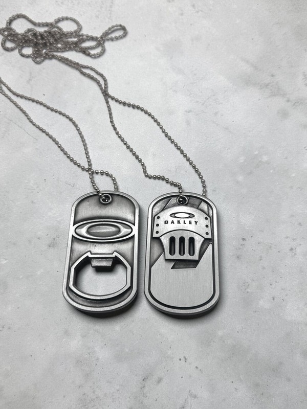 Vintage Oakley Dog Tag Bottle Opener Necklace Lot of 2 Metal 2000s Y2K Archive