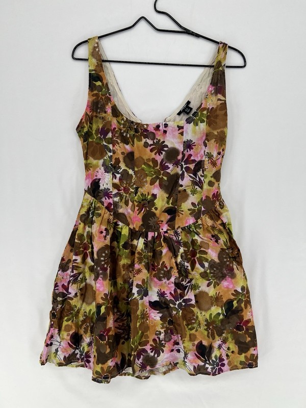 Nasty Gal Floral Eyelet Mini Dress Size 8 Lace Up Back Cotton Sleeveless Boho