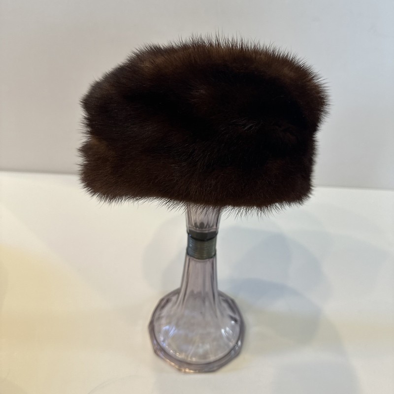 The Halle Bros Co Brown Fur Pillbox Style Hat Vintage Women Made In USA