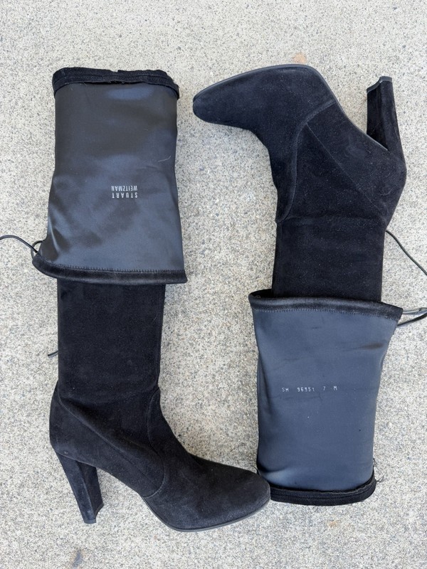 Stuart Weitzman Women’s Black Suede Over The Knee Pull-On Stretch Boot US 7