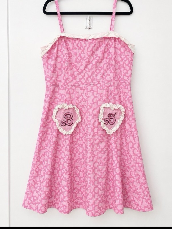 Barbie The Movie Dress Hot Topic Size 1 Pink Hearts Straps Retro Cosplay