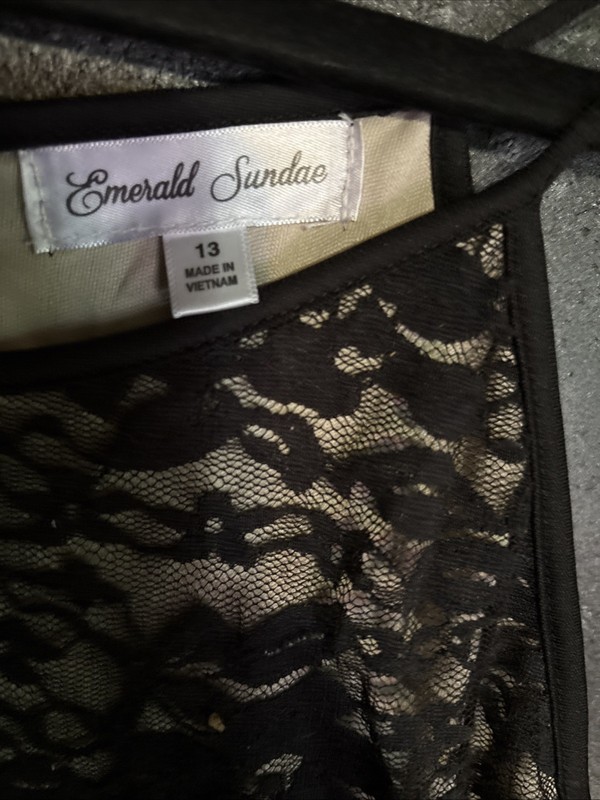 Emerald Sundae Black Nude Lace Tiered Skater Dress Juniors 13 Cocktail Date Nite gallery