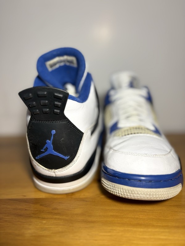 Jordan Air Jordan 4 Men's Mid Top Lace Up Basketball Sneakers White/Blue/Black gallery