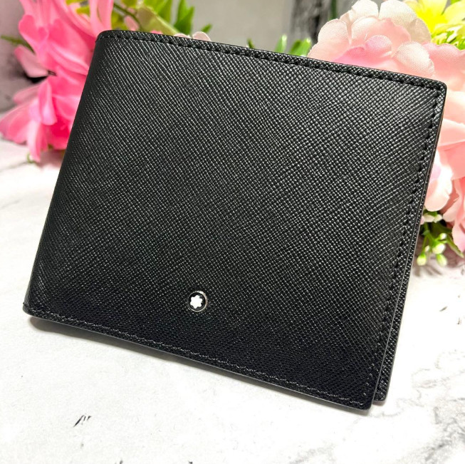 Black Leather Bifold Wallet Montblanc 6CC Card Holder Men NIB Luxury