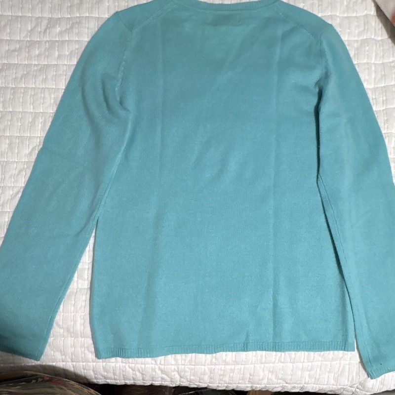 Peck & Peck Blue Solid Knit 100% Cashmere V-Neck Pullover Sweater Women M gallery