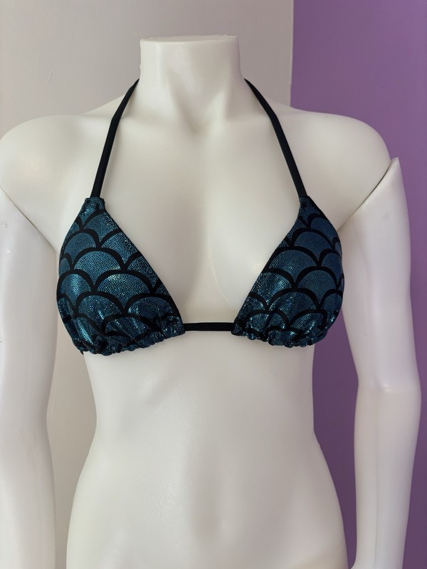 Dark Teal Holographic Mermaid Print Triangle Bikini Top Size Small gallery