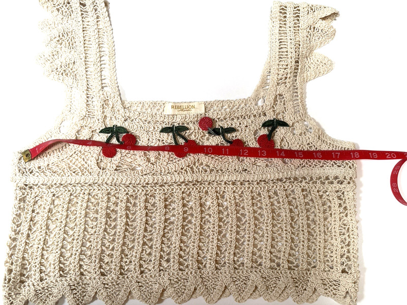 Rebellion Cherry Crochet Crop Tank Top Women’s L Boho Festival Cottagecore Crop gallery