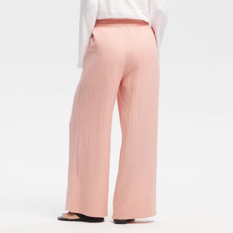 Women High-Rise Tassel Drawstring Waist Wide Leg Pants - Universal Thread Pink gallery
