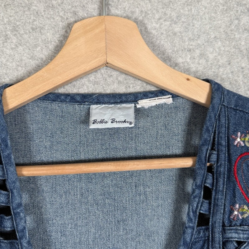 Bobbie brooks vest womens large/XL denim button front vintage heart embroidered gallery