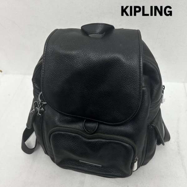 Kipling Black Leather Shoulder Bag 31cm x 15cm Used Authentic Vintage