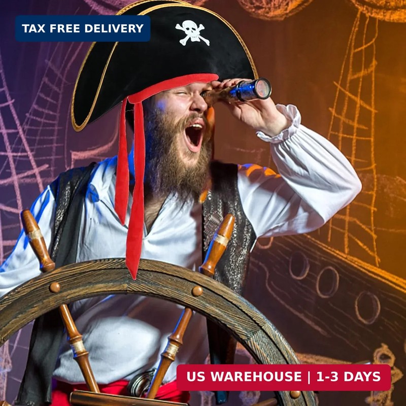 2PCS Pirate Hat + Parrot Decoration Cosplay Props Pirate Skull Print Party Hat A gallery