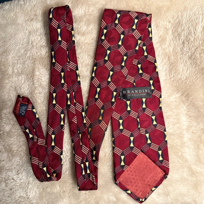 Brandini Red with Black White & Silver Geometric Woven Silk Tie 57 x 4" gallery