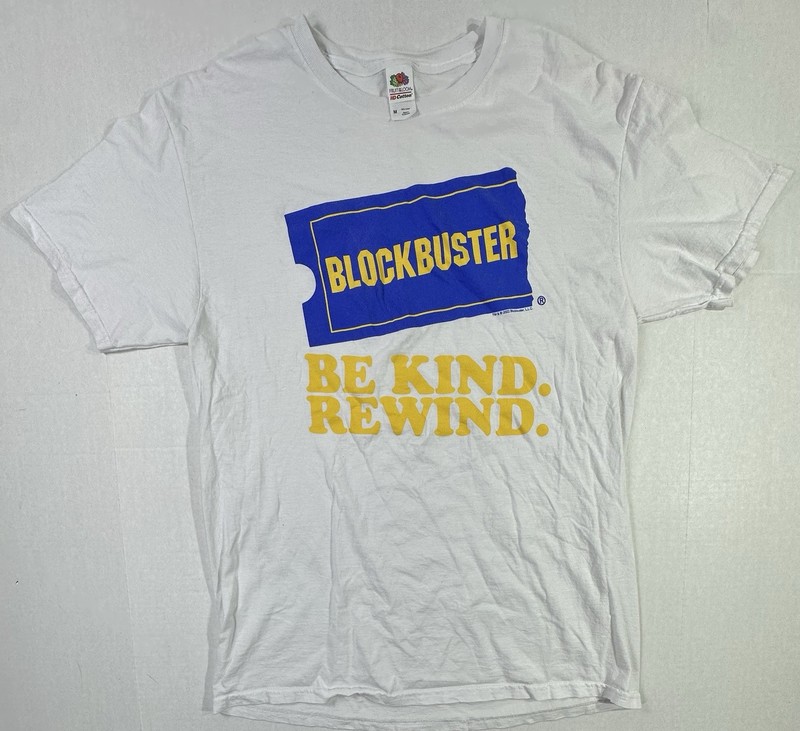 Blockbuster Be Kind Rewind T-Shirt Medium White Retro 90s Movie Store Graphic