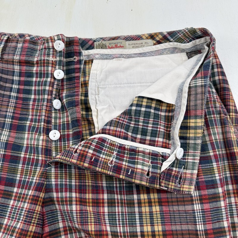 VTG Polo Ralph Lauren India Madras Plaid Shorts Men 38 Cotton Flap Button Fly gallery