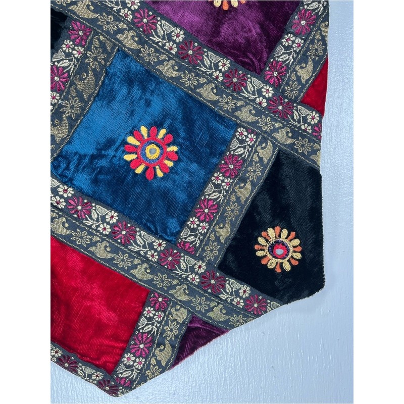 Vintage 1990s Velvet Patchwork Vest Embroidered Button-Up Medium Jewel Tones gallery