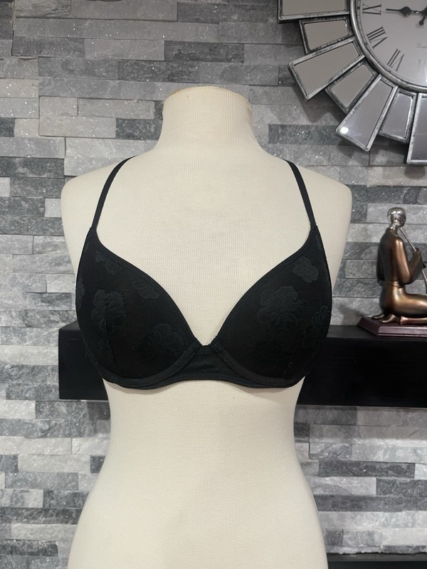 Victorias Secret PINK 34B Bra Black Lightly Lined Underwire Pullover Ladder Back