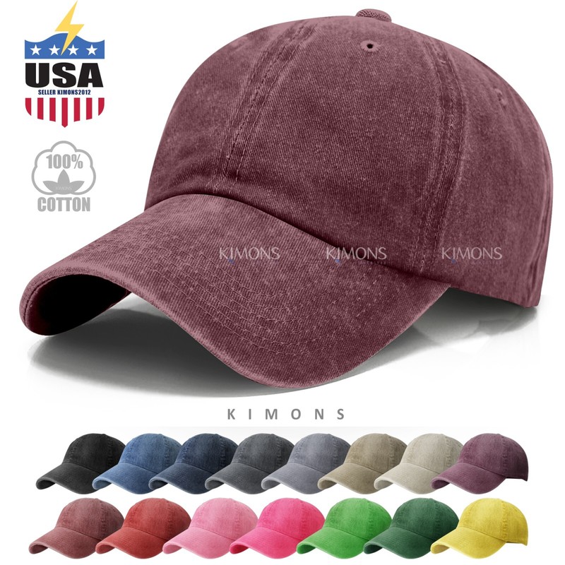 Dyed Washed Cotton Solid Plain Polo Style Baseball Ball Cap Hat Dad Adjustable