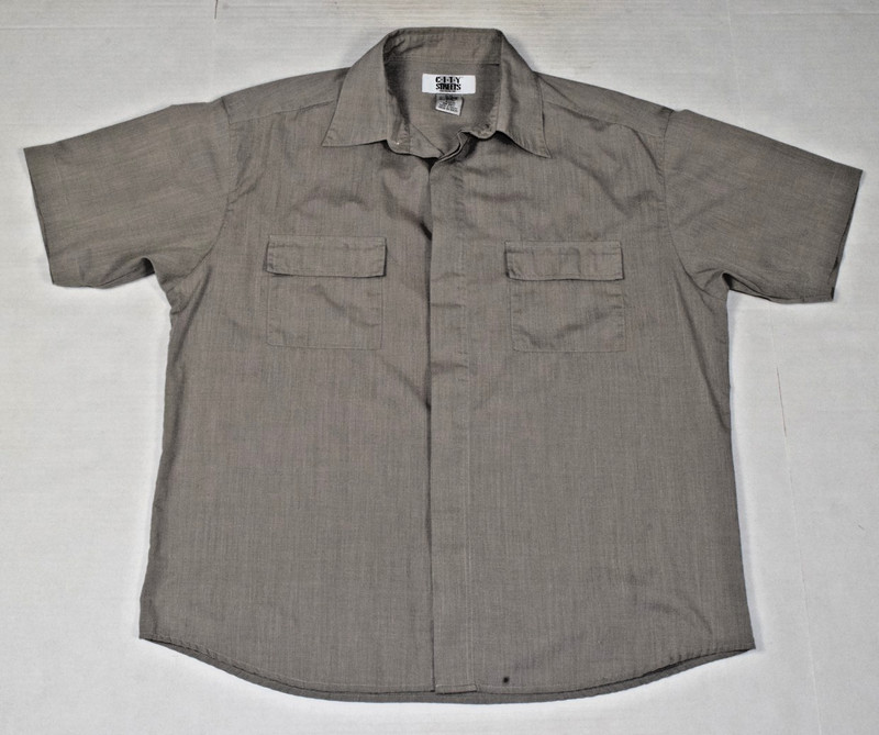 Vintage Shirt City Streets Size M 80s Gray Hidden Flap Button 2 Pocket