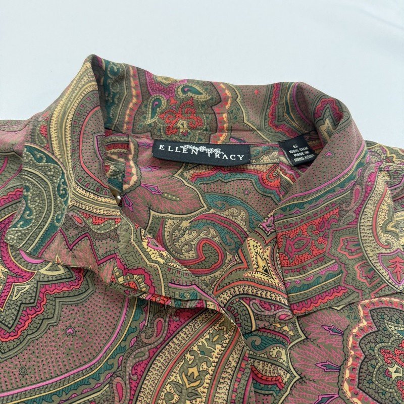 Linda Allard Ellen Tracy Silk Blouse Shirt Womens 6 Paisley Button Front EUC 🔥
