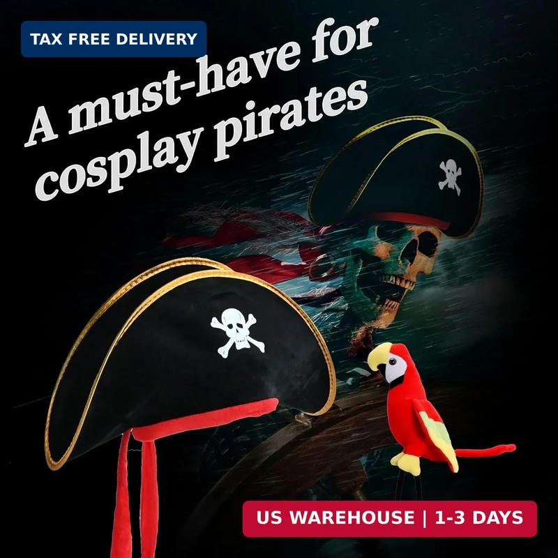 2PCS Pirate Hat + Parrot Decoration Cosplay Props Pirate Skull Print Party Hat A gallery