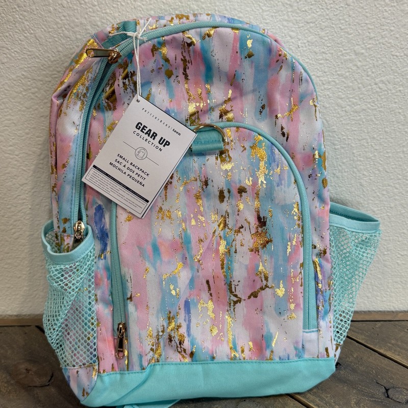POTTERY BARN TEEN GEAR-UP ARTSY RECYCLED BACKPACK, SMALL ~ BLUE, PINK, GOLD