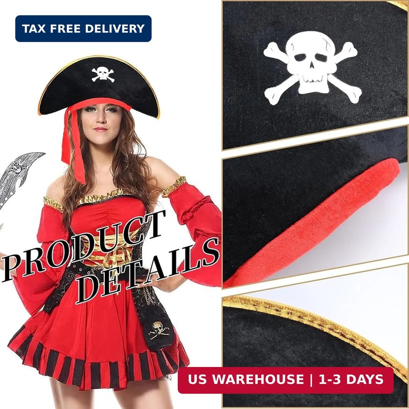 2PCS Pirate Hat + Parrot Decoration Cosplay Props Pirate Skull Print Party Hat A gallery