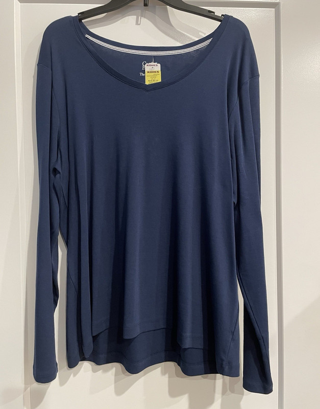 Croft & Barrow Women’s XXL Blue Solid Knit V-Neck Long Sleeve Tee 79802