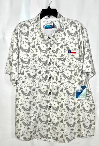 Magellan Outdoors Houston Rodeo Fishing Shirt Mens XL White Grey Cowboy Print
