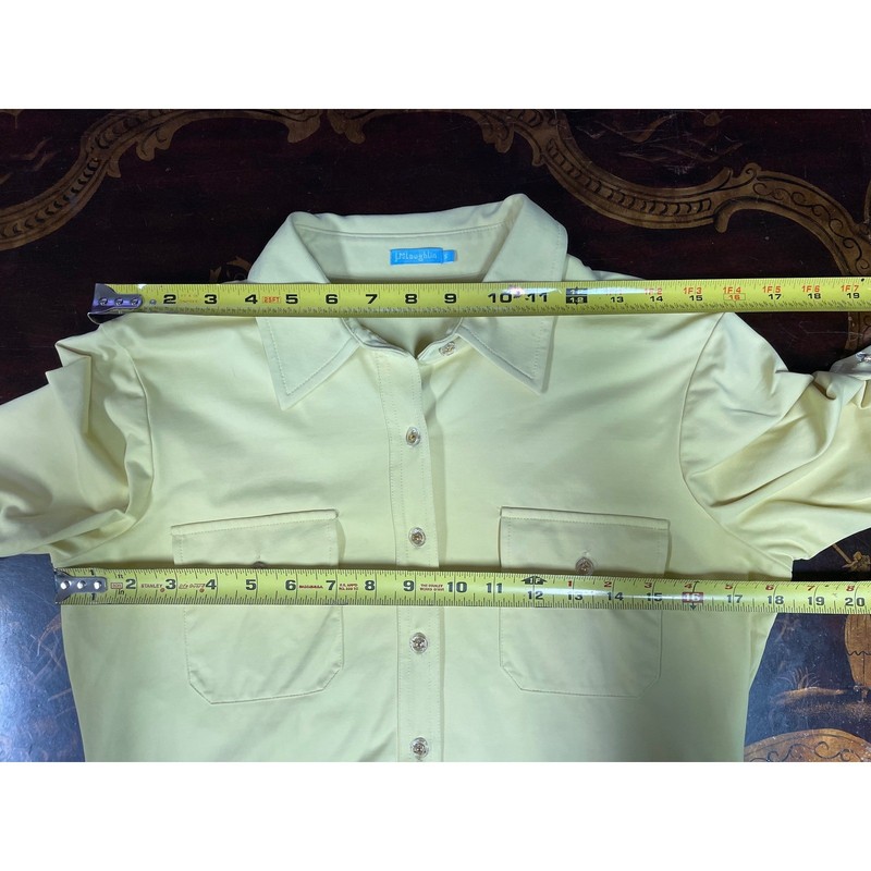 J McLaughlin Womens Yellow Roll Tab Sleeve Button Up Blouse Catalina Cloth S gallery