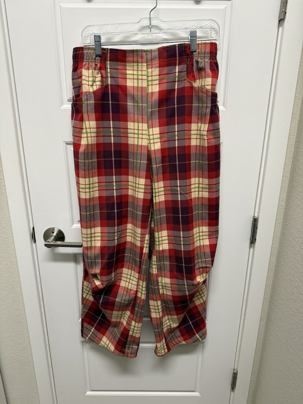 NWT Free People Nice Choice Pull-On Pants Wine combo lantern plaid Sz S gallery