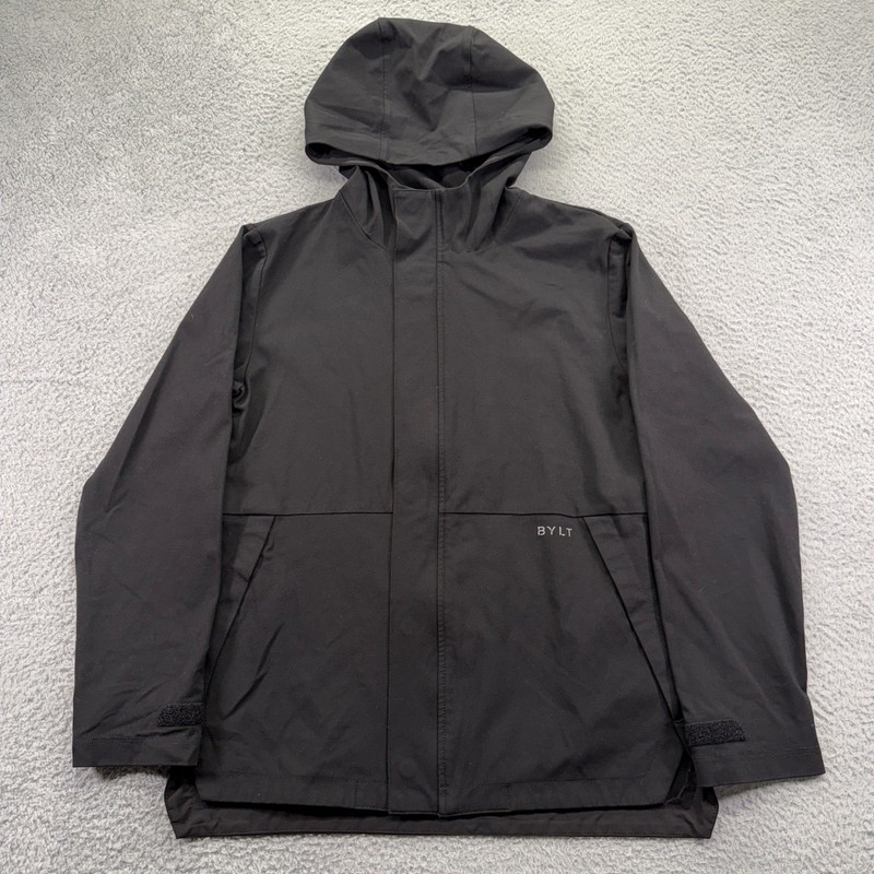 BYLT Elite Shelter Jacket Mens Small Black Hooded Magnetic Snap Water Resistant