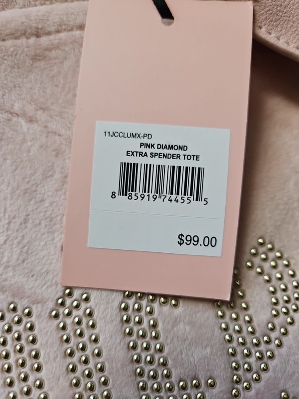 Juicy Couture Extra Spender Tote Pink Diamond Velvet & Strap Large NWT gallery