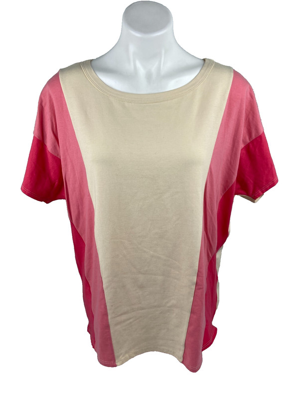 BiBi Women Medium Pink Tan Top Wide Stripe Long Sleeve Casual NWT