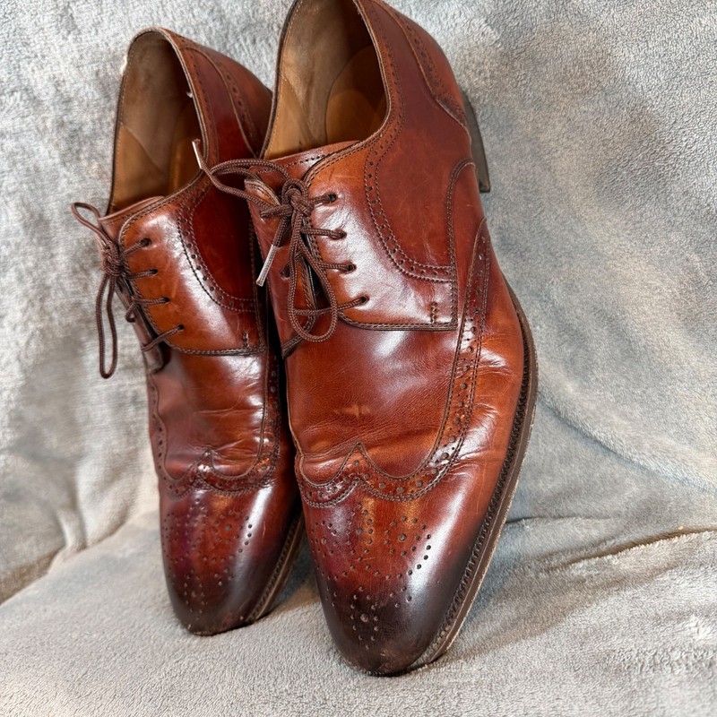 Magnanni Mens Brown Leather Wingtip Brogue Oxford Shoes Vibram Sole 11M Cognac gallery
