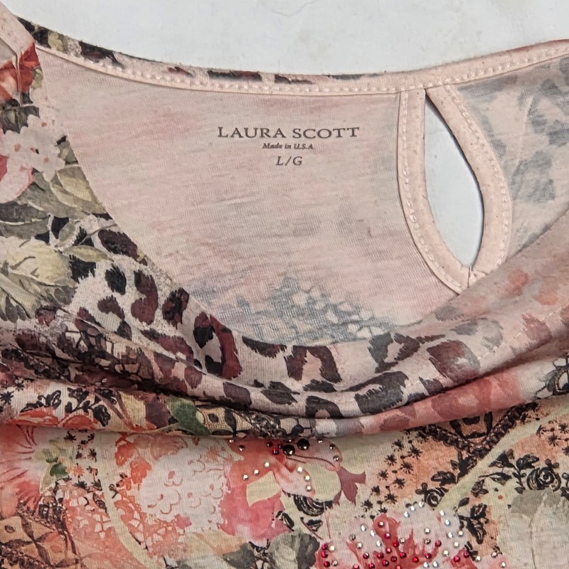 Laura Scott Peach/Pink Floral Tunic Womens Size L gallery