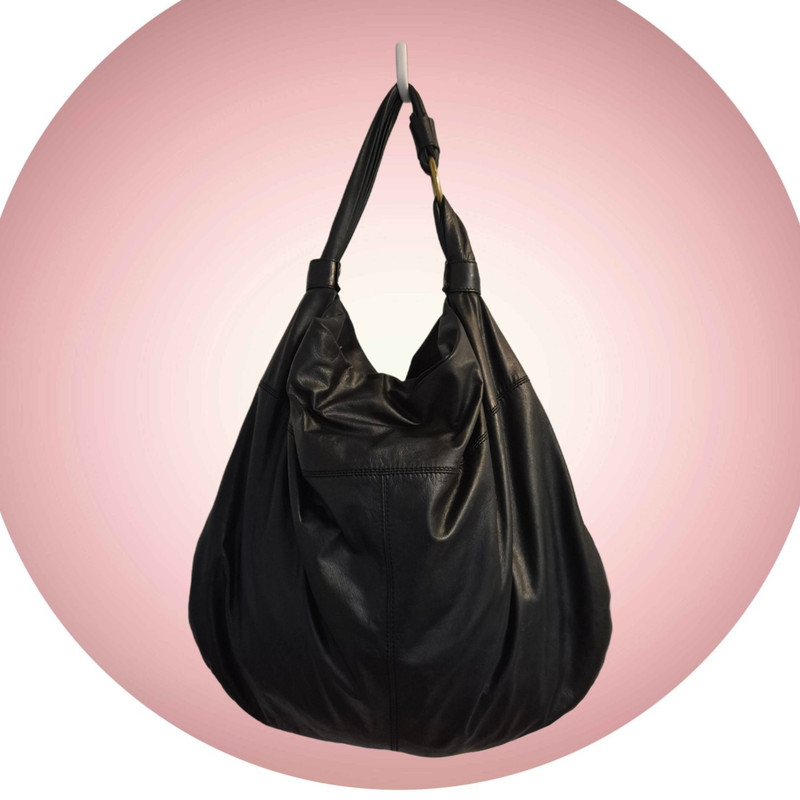HOBO International Black Leather Hobo Slouchy Shoulder Bag Gold Hardware