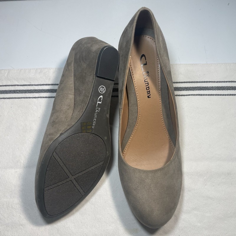 CL BY LAUNDRY Taupe Suede Block Heel Pumps Round Toe Slip On Women's Size 9/40M gallery